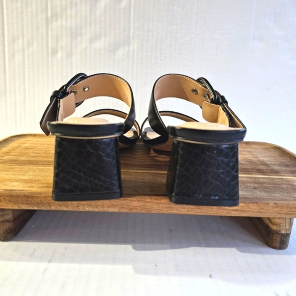 Bandolino black open toe sandals size 7 slides buckle strap square toe NWOT - Picture 9 of 12